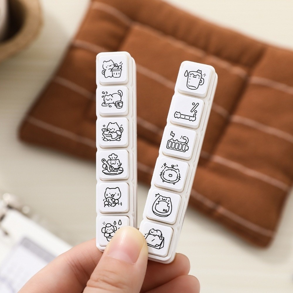 HIGHVIEWLS Tem Cảm Xúc Mèo Dễ Thương, Tem Tạp Chí Nhựa Trắng, 5.0 6 Họa Tiết Cao Su Đáng Yêu Mèo Con Dấu Thêu Sò Tem Dự Án Tự Làm