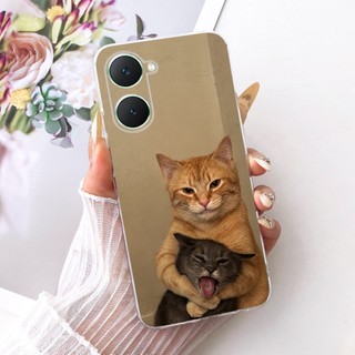 Vỏ Hoạt Hình Mèo Dễ Thương Cho Vivo Y03 Y03T Y18 Y18i Y18e Y28s Y37 Y37M V2414 V2332 Vỏ Điện Thoại Silicon Mềm Trong Suốt TPU Bảo Vệ
