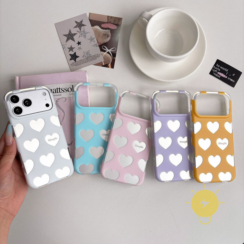 Phone Case For iPhone 17 Pro Max 16 15 14 13 TPU Matte Heart Mirror Aesthetic Korean Cute