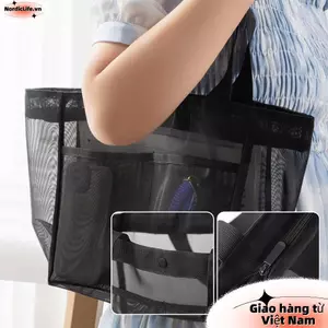 Túi đi biển NORDICLIFE, Túi đeo vai dung tích lớn rỗng, Túi xách đa chức năng trong suốt bằng lưới dành cho nữ