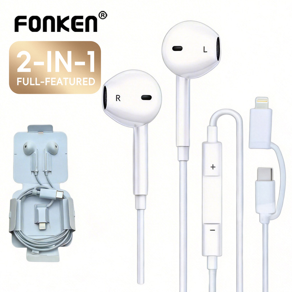Tai nghe có dây Fonken 2in1 Loại C + IOS Tai nghe nhét tai nghe có dây loại C có dây