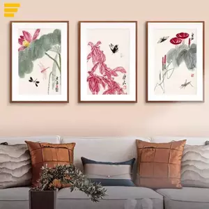 Phong Cách Trung Hoa Mới Hoa Sen Chim Canvas Tranh Không Khung Chống Thấm Nước Qi Baishi Nghệ Thuật Nổi Tiếng Cho Phòng Trà Phòng Khách Phòng Ăn Trang Trí Tường