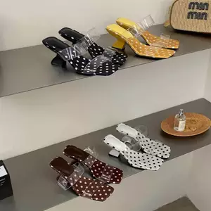 Giày Sandal TT Mùa Hè 2026 Phong Cách Mới Thời Trang Chấm Bi Dày Gót Vuông Ngón Chân Tính Khí Trong Suốt Dép Dép