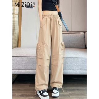 [MIZIQI] Quần yếm thẳng lưng cao dành cho nữ, Quần ống rộng có dây buộc kiểu dáng mỏng mùa hè, Quần rộng dáng ôm hơn