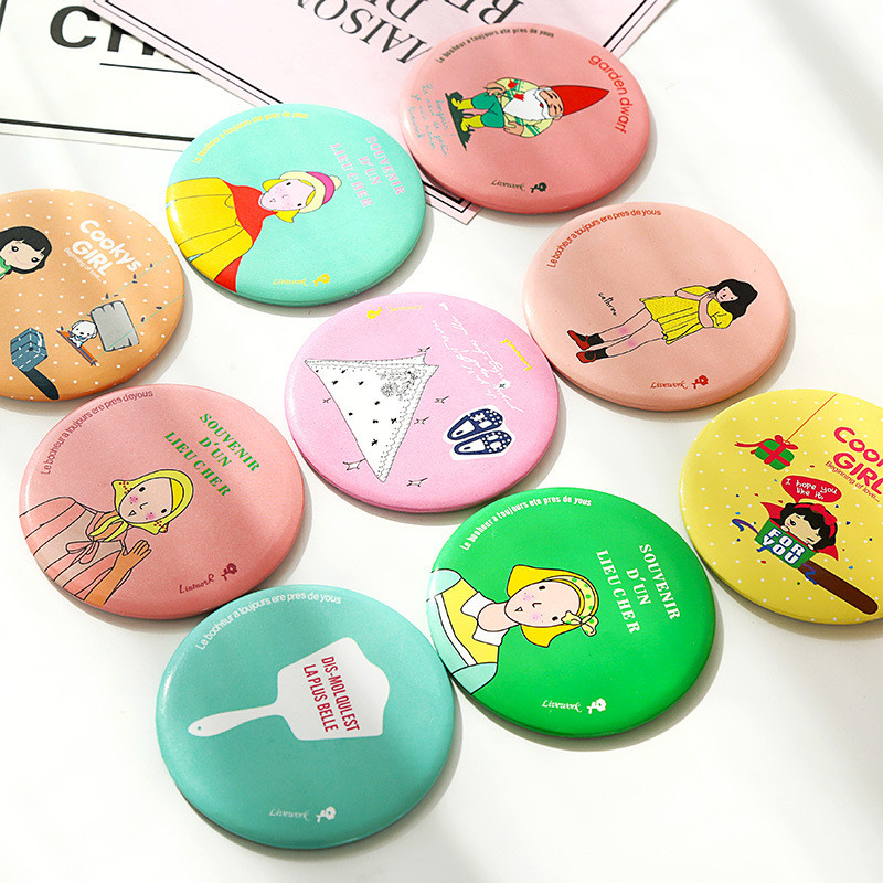 【Roshy】🍧miua Gương Trang Điểm mini Kiểu Tròn Họa Tiết Hoạt Hình Dễ Thương 1k