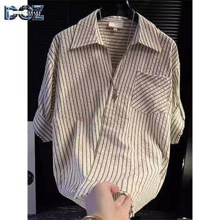 Dịch Chuangzhe Áo sơ mi viền cổ đơn giản, họa tiết sọc, phong cách đường phố cao cấp