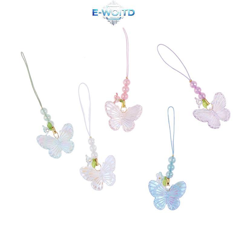 E-WOITD Mặt dây chuyền hình bướm ngọt ngào cho điện thoại di động, móc khóa ô tô, dây đeo thời trang cho bé gái