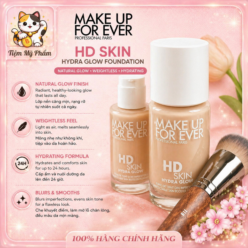 Kem nền 𝕄𝕒𝕜𝕖 𝕌𝕡 𝔽𝕠𝕣 𝔼𝕧𝕖𝕣 𝐌𝐔𝐅𝐄 𝐇𝐃 𝐒𝐊𝐈𝐍 / 𝐇𝐃 𝐒𝐊𝐈𝐍 𝐇𝐘𝐃𝐑𝐀 𝐆𝐋𝐎𝐖 𝐅𝐨𝐮𝐧𝐝𝐚𝐭𝐢𝐨𝐧 30ml Chính Hãng