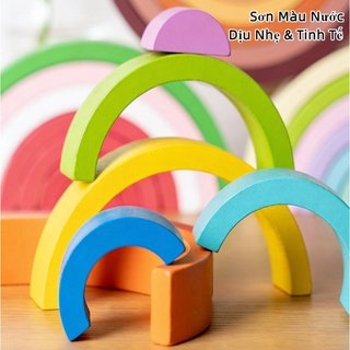 Khối xây dựng bằng gỗ cầu vồng Montessori STEM Phân loại màu sắc Đồ chơi động cơ mịn Mầm non Trẻ em