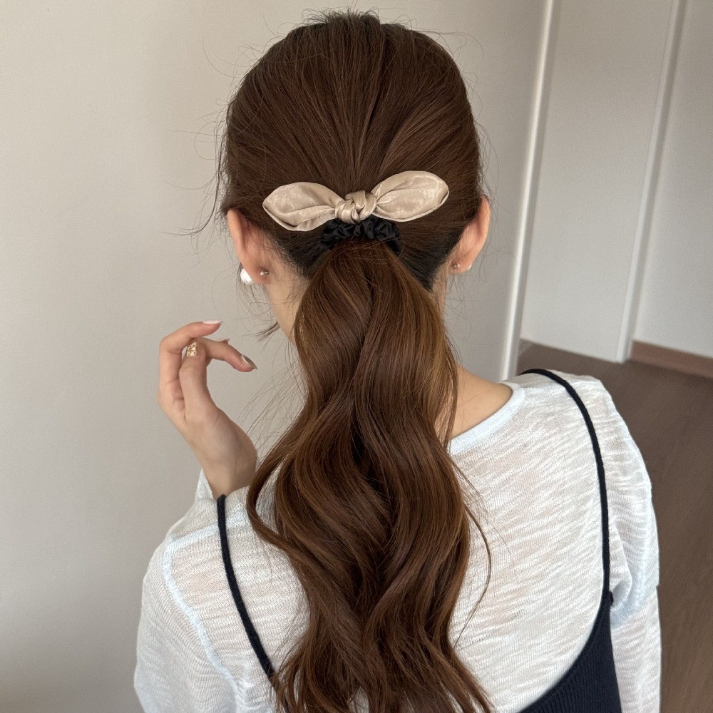 Hululu Dây buộc tóc Satin Thỏ Nơ, Độ đàn hồi cao, Mô phỏng lụa xếp ly, Bóng đầu cao su