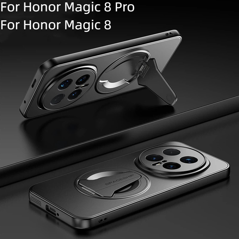 Dành Cho Honor Magic 6 Pro 7 Pro Honor Magic 8 Pro Ốp Lưng Da Sang Trọng Cảm Giác Mờ Vô Hình Giá Đỡ Từ PC Cứng Vỏ Điện Thoại Dành Cho Honor Magic8 8 Pro