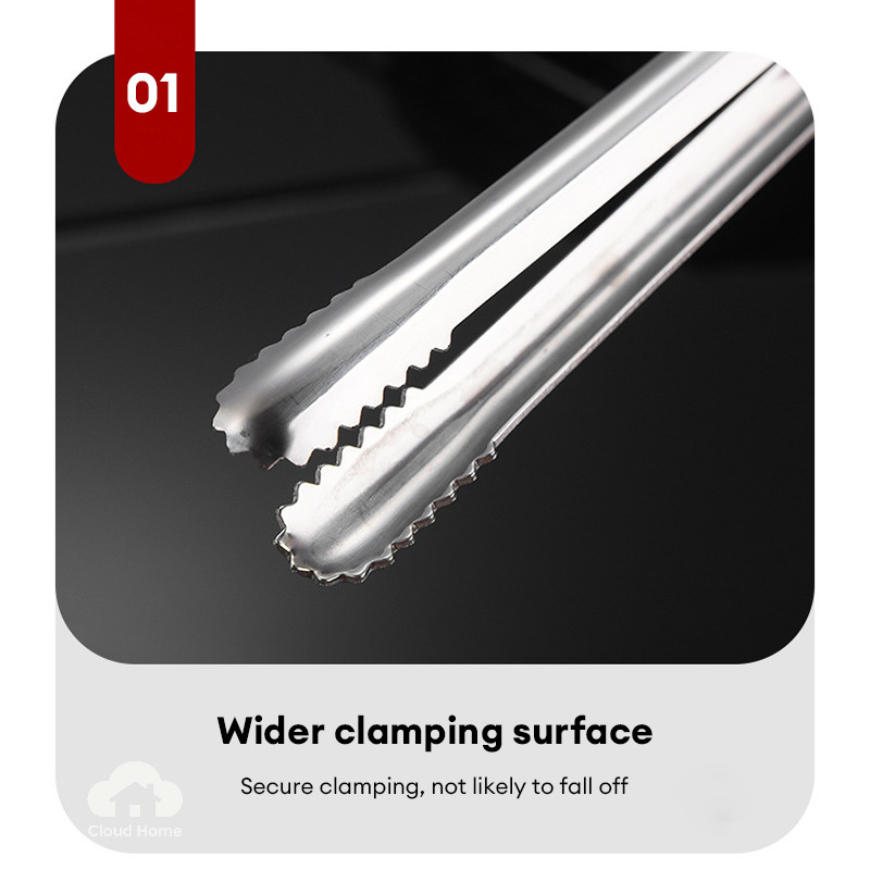 Kẹp đá bằng thép không gỉ 304, chống bỏng, kẹp thực phẩm gia dụng, kẹp nướng thịt kéo dài.
