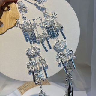 Tần Han Wei Jin Phong Cách Áp Lực Lưng Mũ Đội Đầu Chiến Quốc Áo choàng Phong Cách Cổ Đại Phụ Kiện Tóc Bạc Dài Tua Rua Bước Lắc Kẹp Tóc Hanfu Tất Cả Trận Đấu Phụ Kiện Hiệu Suất Tặng Ảnh Quà Tặng