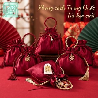 Phong Cách Trung Hoa Cưới Túi Kẹo Lụa Nhung Tua Rua Ngọc Trai May Mắn Ủng Hộ Túi Quà Tặng Bộ 10