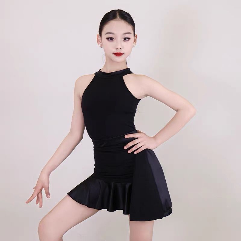💕Chỗ💕 Chân Váy Khiêu Vũ Latin Tiêu Chuẩn Cuộc Thi Trang Phục Bé Gái Dây Cao Cổ Bất Đối Xứng Đầm