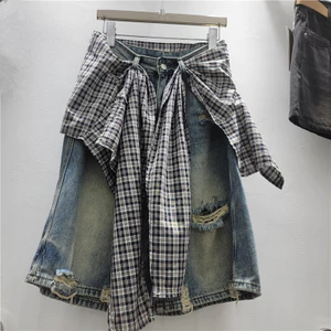 Quần Short Denim Nữ Retro Rách, Mùa Hè, Mỏng, Ống Rộng