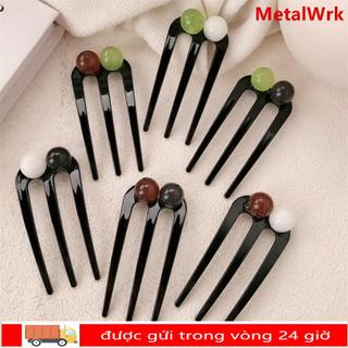 Phụ kiện tóc METALWRK, Kẹp tóc hình chữ U cổ điển bằng nhựa, Kẹp tóc ba răng đính cườm chắc chắn