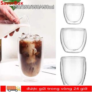 SAVORBOX 150 / 250 / 350 / 450ml Cốc cà phê trong suốt, Cốc thủy tinh hai lớp chịu nhiệt đồ uống, Cốc bia thủy tinh Borosilicate cao
