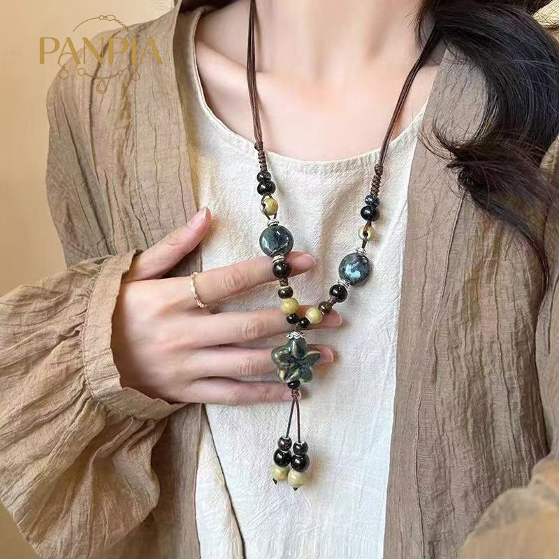 PNPIA- Vintage Bohemian Phong Cách Gốm Đính Hạt Dệt Nelace Cho Nữ Cô Gái Phong Cách Dân Tộc Dài Nelace Phụ Kiện Trang Sức Quà Tặng