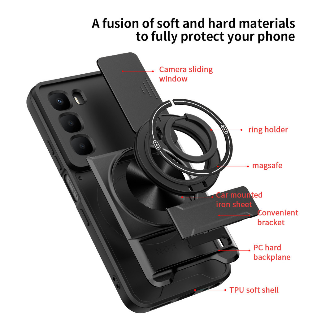 Ốp Điện Thoại Đa Năng Sang Trọng Thích Hợp Cho Infinix Hot 60i 60 50 40 70 Pro Plus Dây 360°Giá đỡ vòng có vỏ máy ảnh Vỏ bảo vệ toàn diện chống sốc