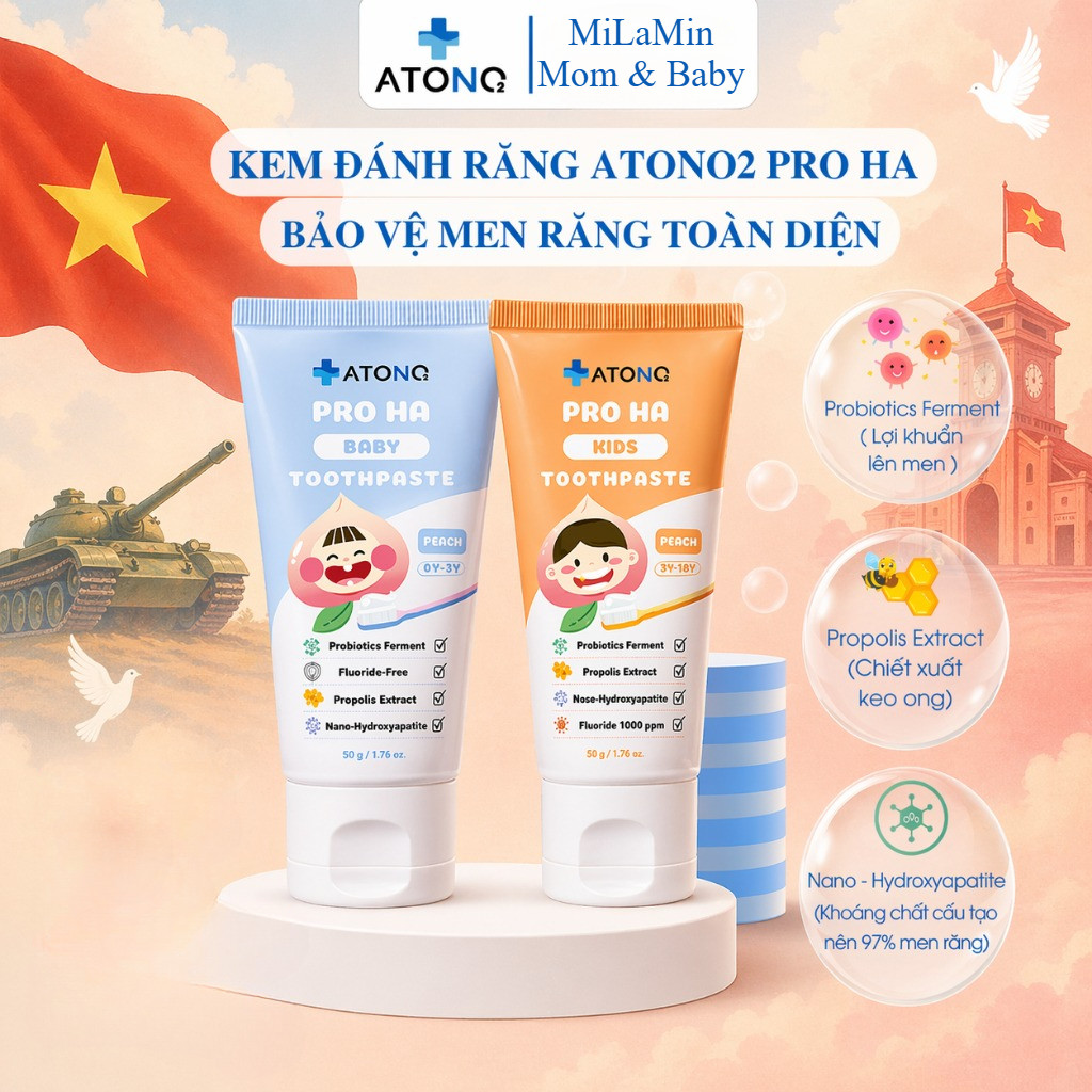 Kem đánh răng lợi khuẩn PRO HA ATONO2, Bảo vệ nướu và men răng toàn diện, phòng ngừa sâu răng cho bé từ sơ sinh (50g)