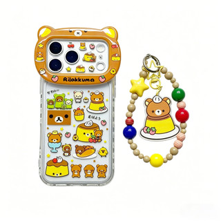 Vỏ 17promax Dễ Thương Rilakkuma Pudding Theo Chủ Đề Cho iphone 17 17Air 16 15 14 13 Pro Max Vỏ Điện Thoại 17promax Với Handmade Đính Hạt Charm Tai Gấu Bảo Vệ Camera