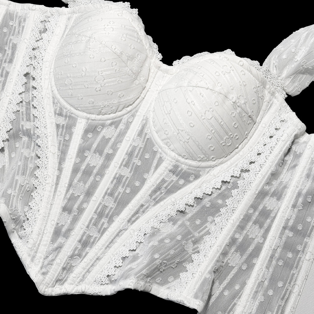 Cao Cấp Bán Chạy Ren Xương Cá Corset Trắng Corset Jacquard Camisole Dây Kéo Mùa Hè Mỏng Hơn Nhìn Xương Cá Ống