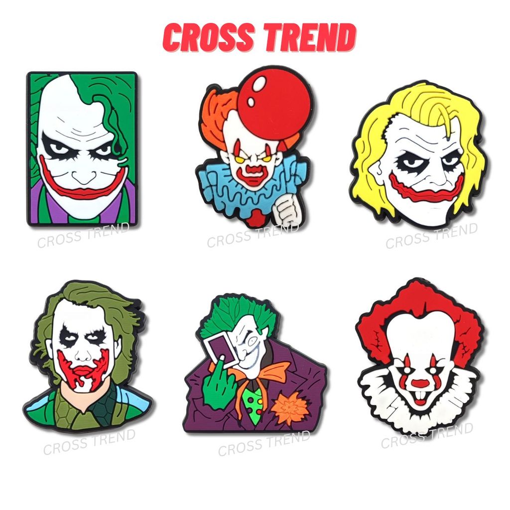 Set charm gắn dép cross JOKER , Nút gắn phụ kiện sticker anime trang trí dép cross CROSS TREND