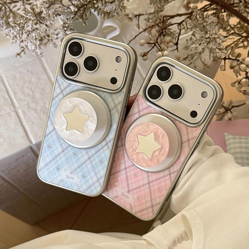 Fritillaria Thích hợp cho Apple 17pm Vỏ điện thoại Giá đỡ từ tính Huawei Mate60 Ngôi sao kẻ sọc màu hồng Gilt 15 gương