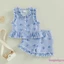 2 Bộ Trang Phục Mùa Hè Cho Bé Gái Không Tay Nơ Sọc In Hình Ruffle Áo + Quần Short