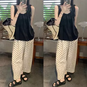Kem chống nắng đơn giản Eo co giãn dáng rộng hơn Nhìn thẳng Quần ống đến mắt cá chân Chấm bi Quần thông thường