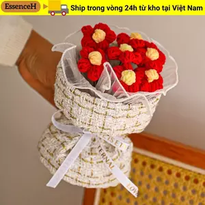 ESSENCEH Bó hoa móc, Bó hoa dệt kim hoàn thiện Bó hoa phồng, Trang trí đám cưới Quà tặng tốt nghiệp Mini Hoa dệt kim Bó hoa thủ công Ngày lễ tình nhân