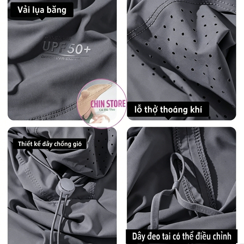 Mũ/Khẩu trang chống tia UV 3 trong 1 mùa hè, chất liệu lụa băng, kèm khăn che cổ thoáng khí