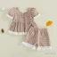 6M-4Y Bé Gái Mùa Hè 2 Bộ Trang Phục Puff Tay Cổ Vuông Kẻ Sọc Ngọt Ngào Peplum Áo Đèn Lồng Quần Short Bộ