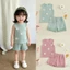 Bộ trang phục và quần short cổ tròn không tay đính hoa đáng yêu cho bé gái 1-5 tuổi