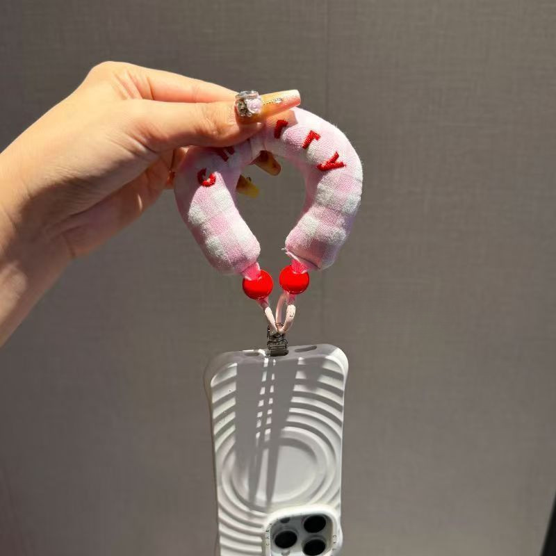 Hàng sẵn có Dây kẻ sọc màu tương phản Vải thủ công Mặt dây chuyền điện thoại mềm Phụ kiện di động Chống thất lạc Túi chống va chạm Niche Hàn Quốc Đồ trang trí