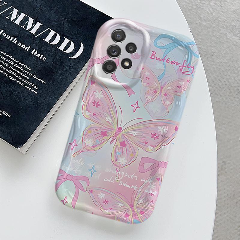 Ốp Lưng Cho Samsung Galaxy A13 A23 A32 A33 A52 A52S 4G 5G Vỏ Kem Hoạt Hình Cặp Đôi Bướm Mềm TPU 3D Sóng Silicon Vỏ Điện Thoại
