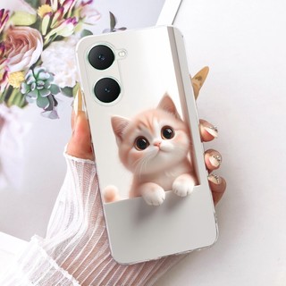 Vỏ Hoạt Hình Mèo Dễ Thương Cho Vivo Y03 Y03T Y18 Y18i Y18e Y28s Y37 Y37M V2414 V2332 Vỏ Điện Thoại Silicon Mềm Trong Suốt TPU Bảo Vệ