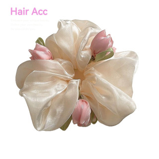 Siêu Cổ Tích Satin Tulip Scrunchy Dây Buộc Tóc Nữ Bầu Không Khí Phù Hợp Với Đầu Lưng Cà Vạt Bóng Đầu Tóc Dây Phụ Kiện Tóc T