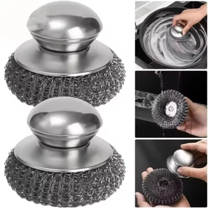 Nhà bếp mới Bàn chải dây thép không gỉ Máy làm sạch nồi Tay cầm ngắn Máy chà sàn hạng nặng