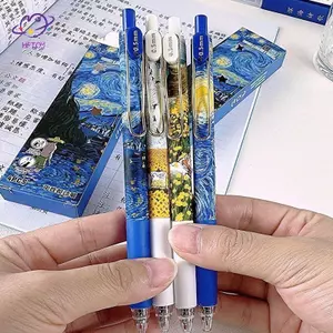 HFTOY 4 Cái / hộp Hợp Thời Trang Van Gogh Tranh Sơn Dầu Báo Chí Bút Gel Mực 0.5 Mm Bút Bi Văn Phòng Phẩm Qui-Drying Bút Dành Cho Học Sinh ~