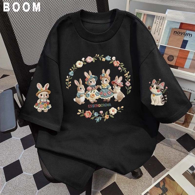 Áo thun chữ thêu nữ kiểu hàn quốc form rộng tay lỡ cổ tròn cotton mát - hè hot trend in cách dễ thương- Local brand #07