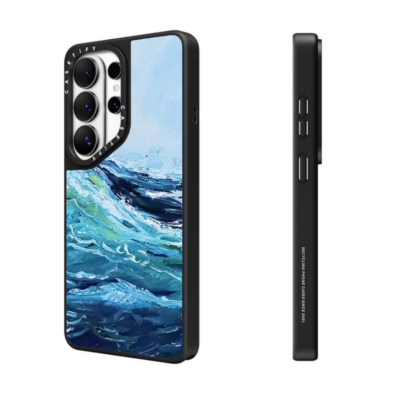 CASECASE X Tranh Sơn Dầu Của Sóng Ốp Lưng Hút Từ Tính Màu Đen Mờ Samsung Galaxy S26 Ultra S25 S24 S23 Ultra Plus Mặt Sau Cứng Có Hộp Khắc Logov