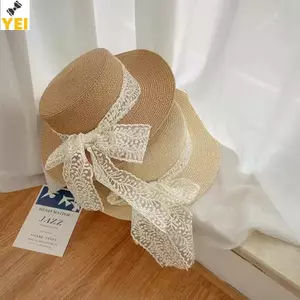 Mũ rơm ren nơ rộng vành chống nắng, thời trang cho nữ đi biển mùa hè