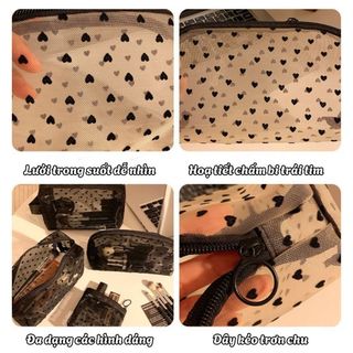 Túi Đựng Mỹ Phẩm Chống Nước MAISON, Túi Lưới Du Lịch Hoạ Tiết Chấm Bi Cute, Nhỏ Gọn Tiện Dụng