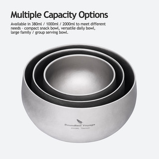 Bát titan hai tường Boundless Voyage 380ml / 950ml / 2000ml Bát cắm trại nhẹ Bát có thể tái sử dụng để đi bộ đường dài ngoài trời