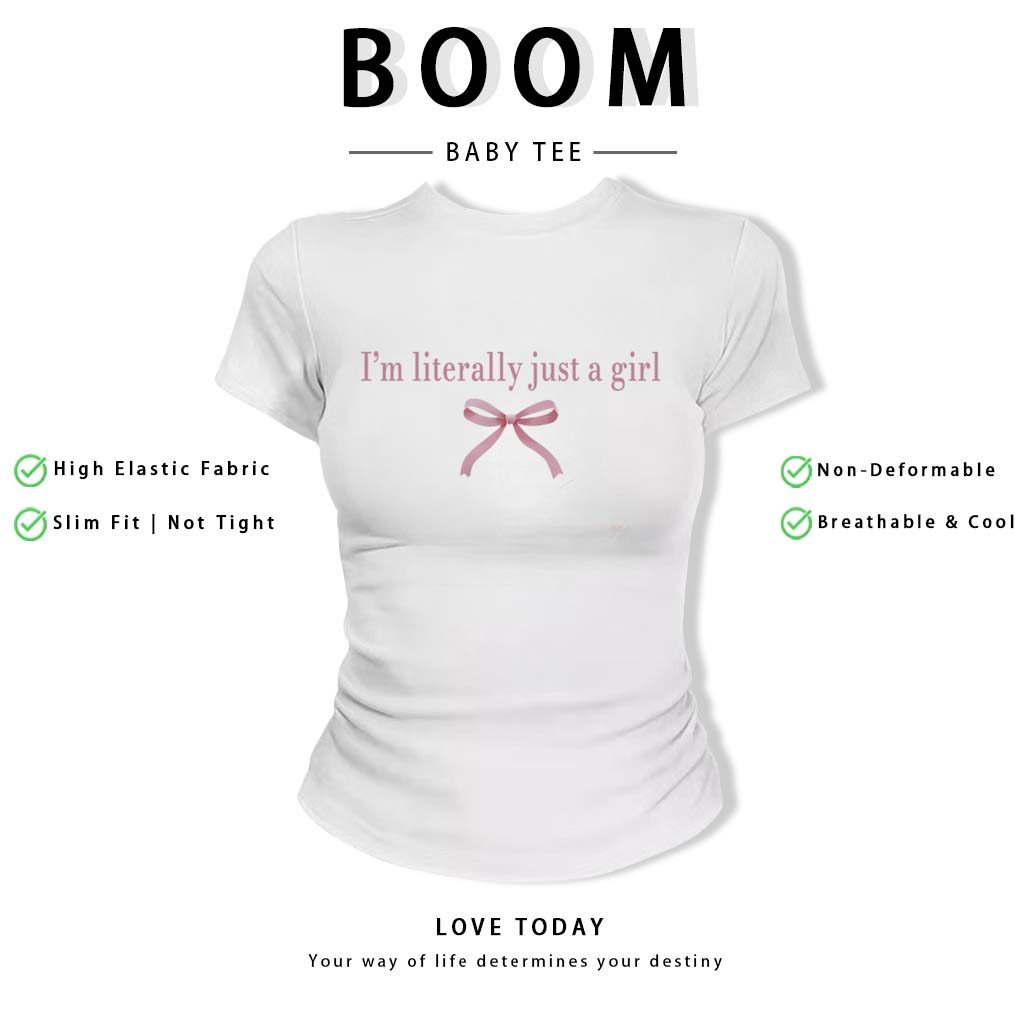 BOOM Áo Baby Tee Nữ Cotton Ôm Body-Áo Thun Ngắn Tay Y2K In Hình PhongCách Mùa Hè, Cổ Tròn Hàng Đầucách hàn quốc phongR27
