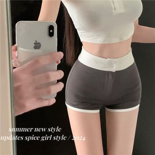 Quần Short Yoga Cao Cạp Phối Màu – Gọn Bụng Nâng Mông Ôm Dáng Quần Thể Thao Mùa Hè Chạy Bộ Đàn Hồi Mặc Nhà Hay Đi Chơi