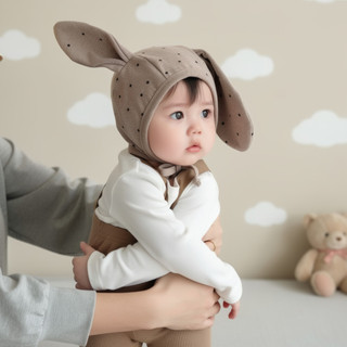 Bé Đan Tai Thỏ Mũ Cotton Mềm Mại Trẻ Sơ Sinh Mũ Chin Dây Đeo Ấm Áp Dễ Thương Bé Gái Bé Trai