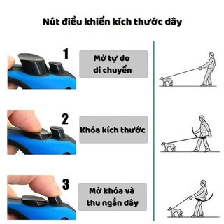 Dây xích tự động cho chó và mèo, dài 3m và 5m, móc xoay 360 độ, dây xích cho chó cỡ nhỏ và vừa có tay cầm